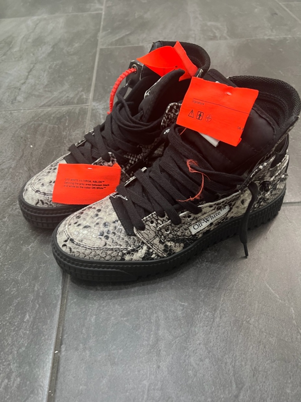 Off-White Snake-Print High-Top Sneakers in Black, Gray & Orange